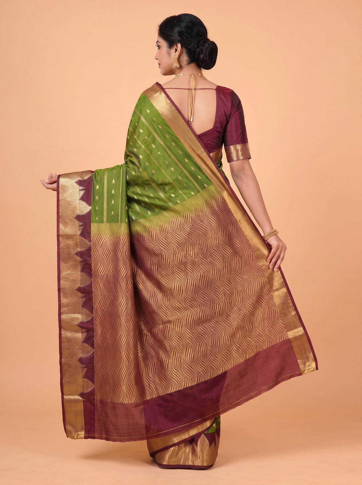 Green and Magenta semi silk Saree