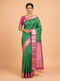 Green and Pink semi silk Saree