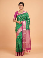 Green and Pink semi silk Saree