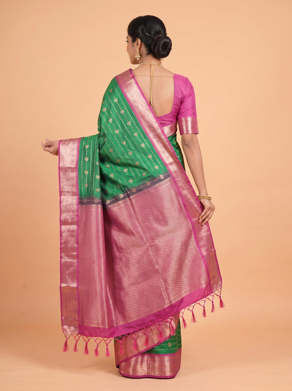Green and Pink semi silk Saree
