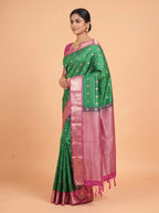 Green and Pink semi silk Saree