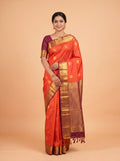 Orange and Purple Gold Zari Woven Silk Saree
