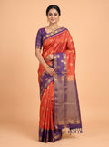 Orange and Blue Gold Zari Woven Silk Saree