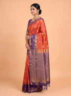 Orange and Blue Gold Zari Woven Silk Saree
