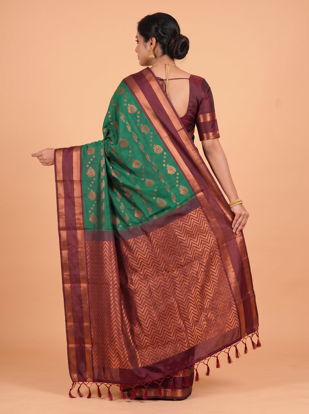 Rama Green and Maroon Gold Zari Woven Silk Saree