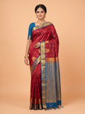 Maroon and Blue Gold Zari Woven Silk Saree