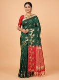 Teal Green and Pink Silver Zari Woven Tissue Silk Saree