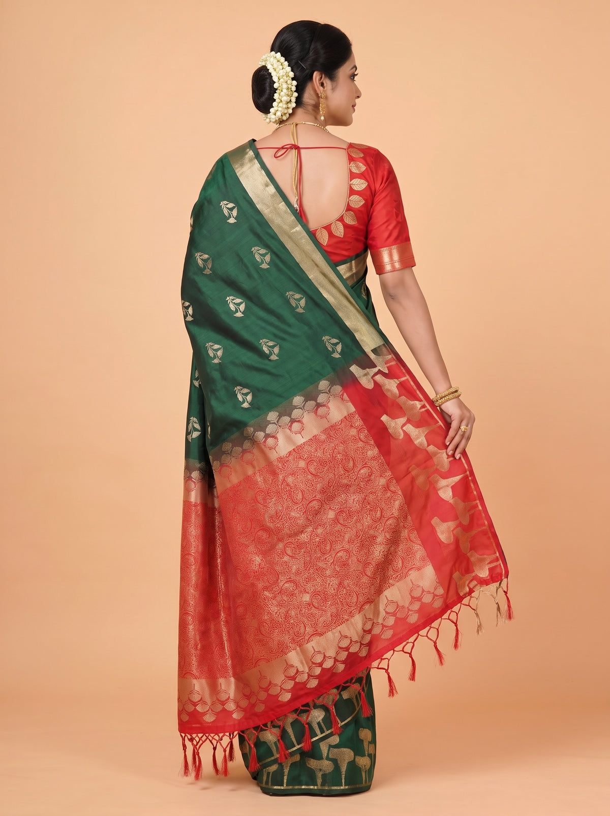Teal Green and Pink Silver Zari Woven Tissue Silk Saree