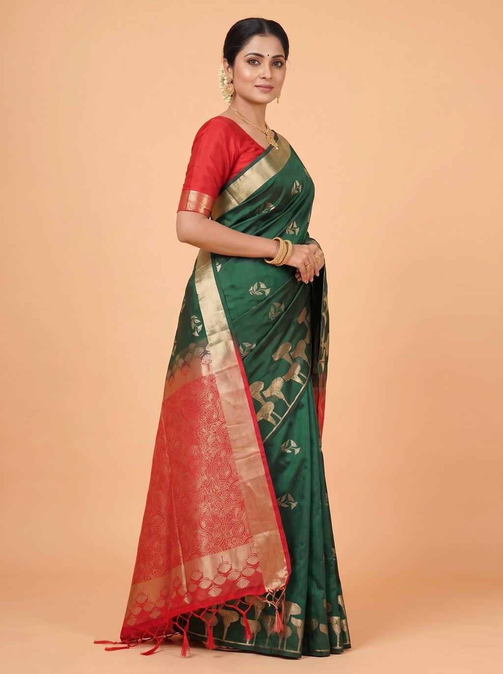 Teal Green and Pink Silver Zari Woven Tissue Silk Saree