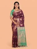 Wine Purple and Green Woven Tissue Silk Saree