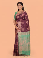 Wine Purple and Green Woven Tissue Silk Saree