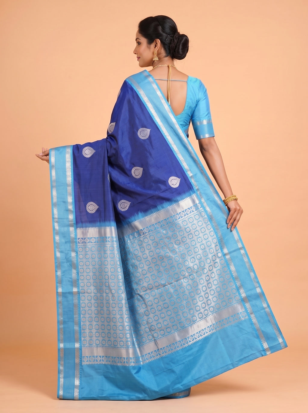 Dark Green and Pink Zari Woven Tissue Silk Saree