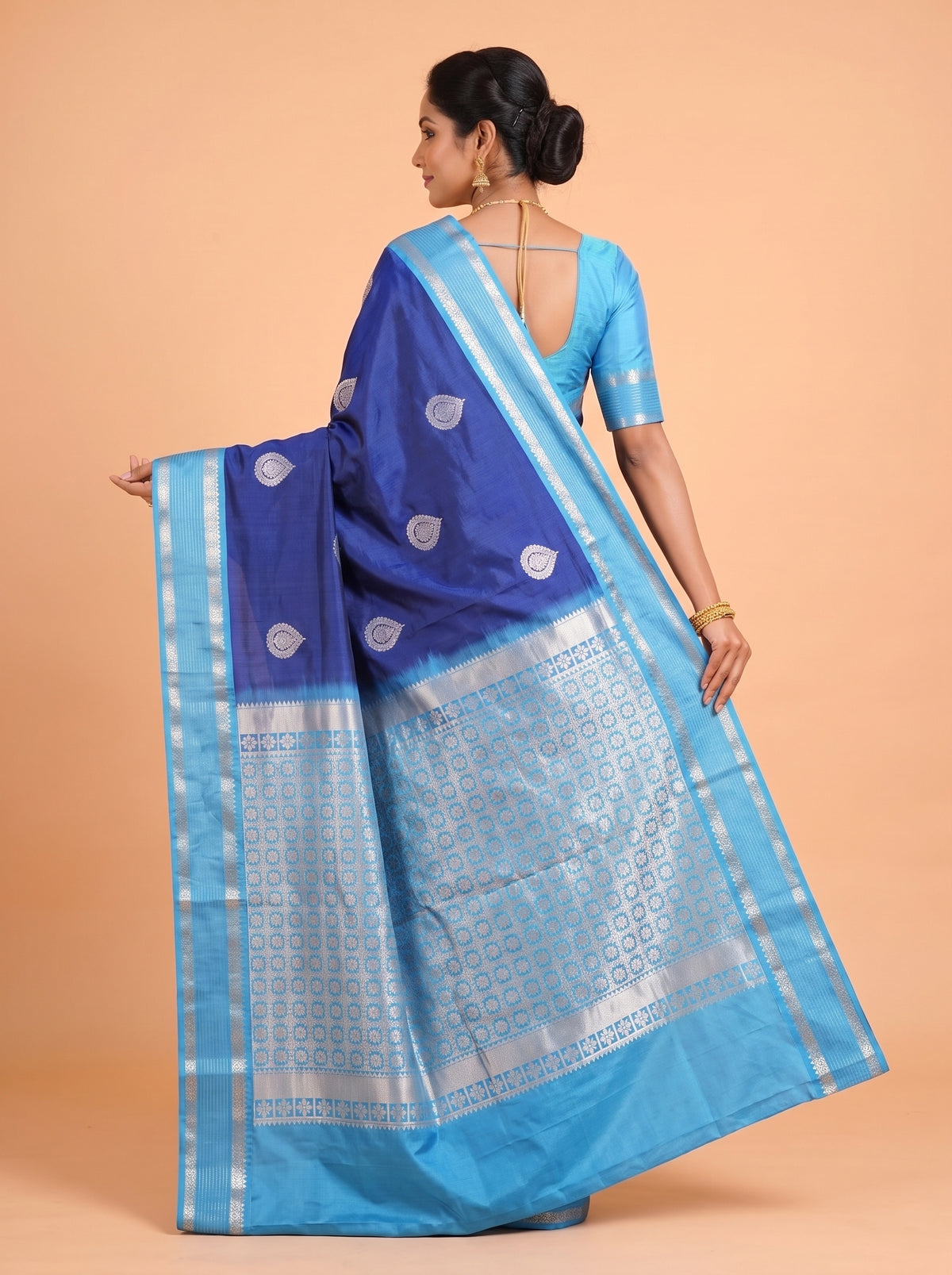 Dark Green and Pink Zari Woven Tissue Silk Saree