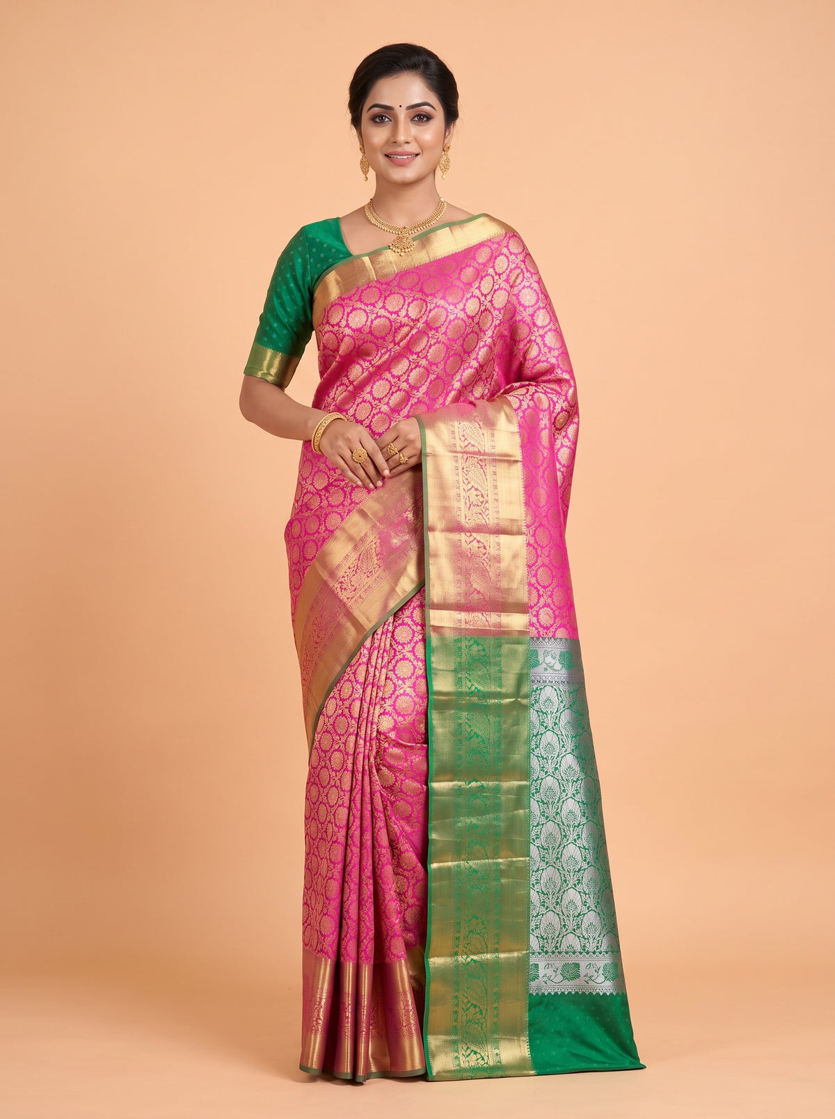 Magenta Tissue Brocade Semi Silk Saree