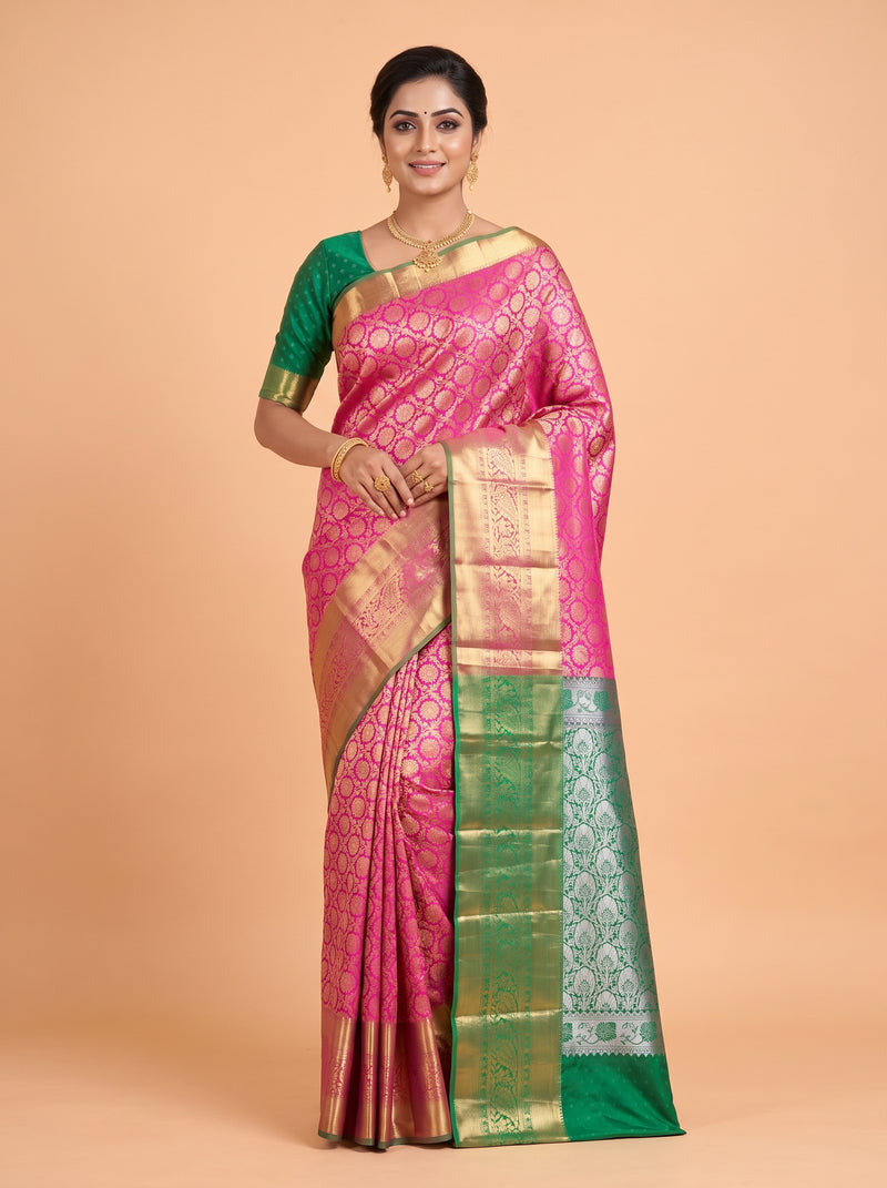 Magenta Tissue Brocade Semi Silk Saree