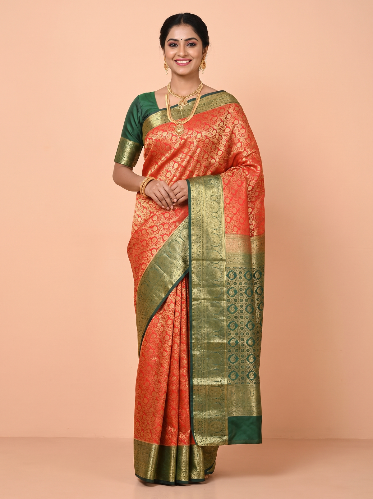 Red Tissue Brocade Semi Silk Saree