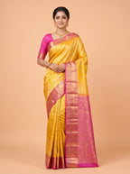Yellow Tissue Brocade Semi Silk Saree