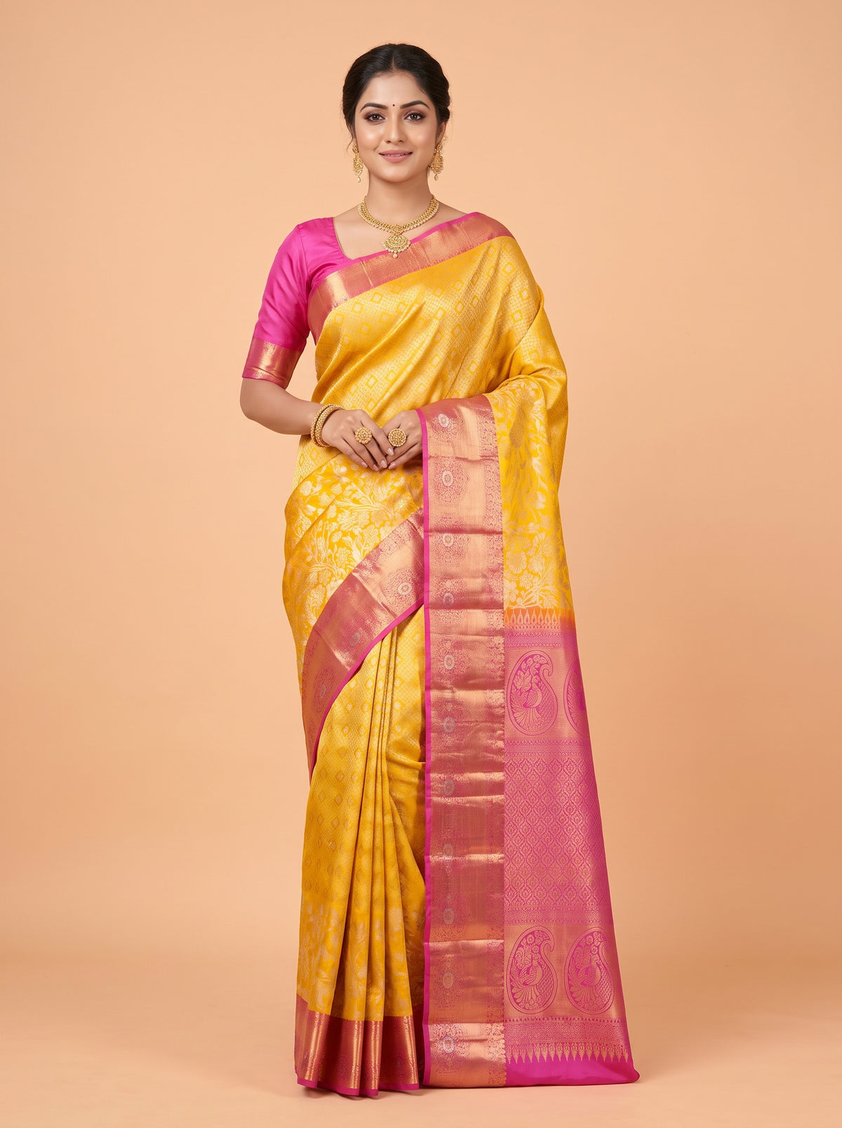 Yellow Tissue Brocade Semi Silk Saree