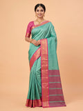 Mint Green Silk Saree with Geometric Woven Pattern and Floral Zari Pallu