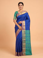 Turquoise Blue Silk Saree with Geometric Woven Pattern and Zari Paisley Border