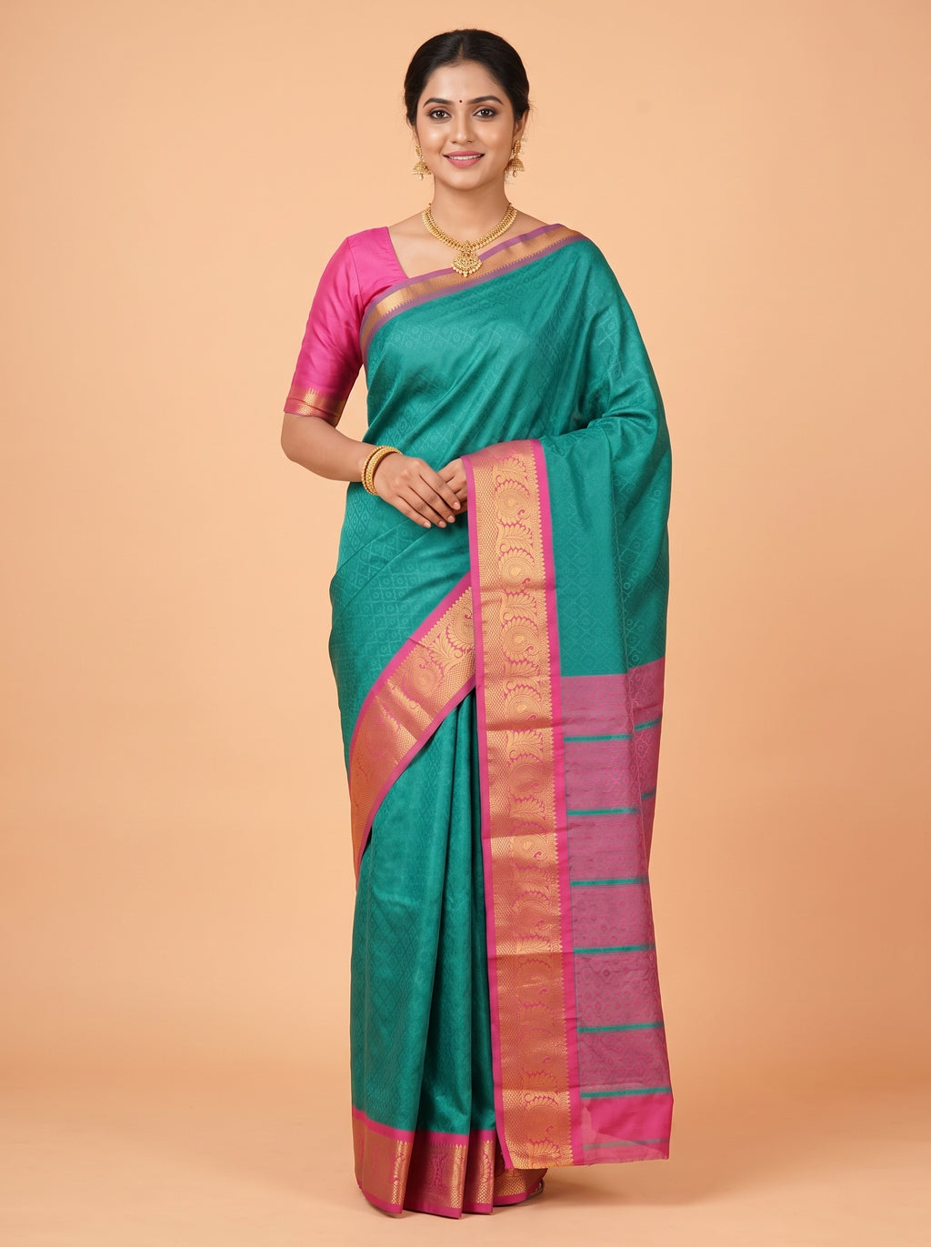 Sea Blue Silk Saree with Gold Zari Paisley Border