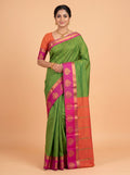 Vibrant Green Bangalore Silk Saree with Emerald Green Pallu and Magenta Zari Border