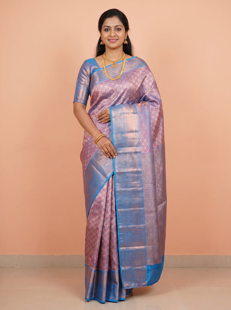 Blue Pure Tissue Silk Saree with Diamond and Floral Weave