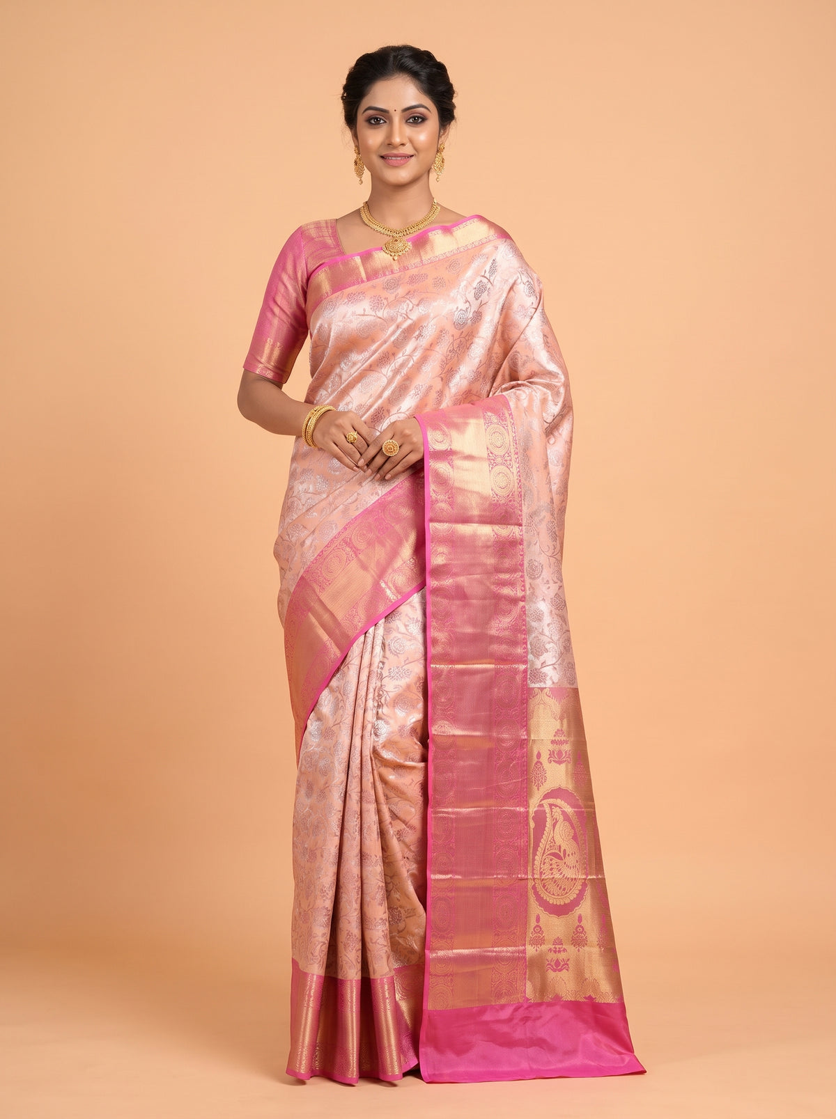 Magenta Pure Tissue Silk Saree with Intricate Floral Zari Weave
