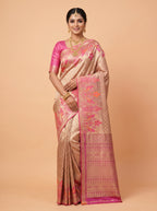 Rose Pink Pure Tissue Silk Saree with Floral Zari Weave