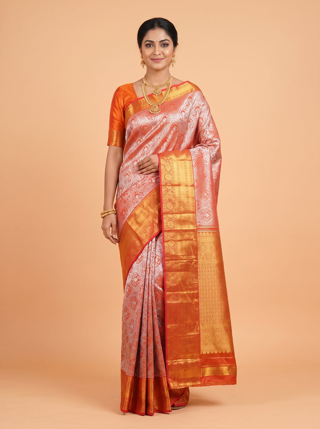 Red Pure Tissue Silk Saree with Intricate Zari Brocade