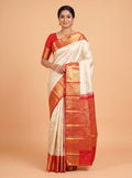 White Pure Kanchivaram Bridal Silk Saree with Floral Zari Brocade