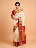 White Pure Kanchivaram Bridal Silk Saree with Traditional Zari Brocade