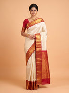 White Pure Kanchivaram Bridal Silk Saree with Traditional Zari Brocade
