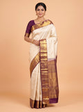 White Pure Kanchivaram Bridal Silk Saree with Fine Floral Brocade