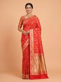 Red Banarasi Silk Saree with Multicolour Floral Jaal