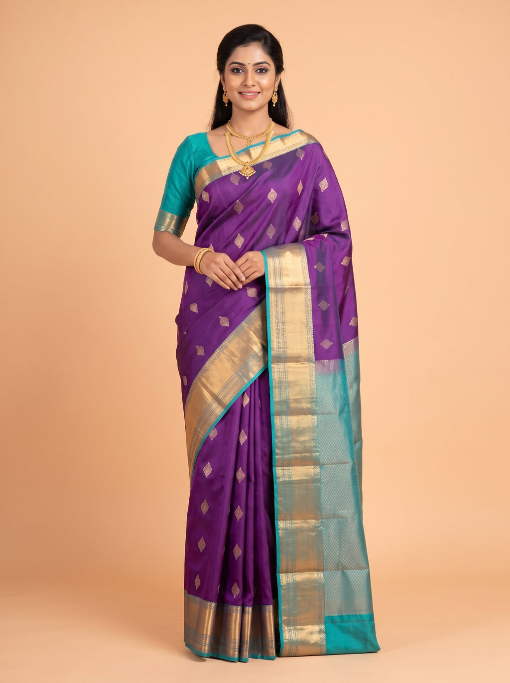 Purple Pure Kanchipuram Saree with Traditional Design Border