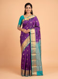 Purple Pure Kanchipuram Saree with Traditional Design Border