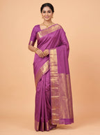 Purple Pure Kanchipuram Saree with Traditional Design Border