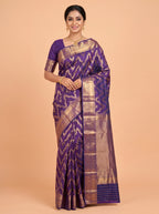 Purple Pure Kanchipuram Saree with Traditional Design Border