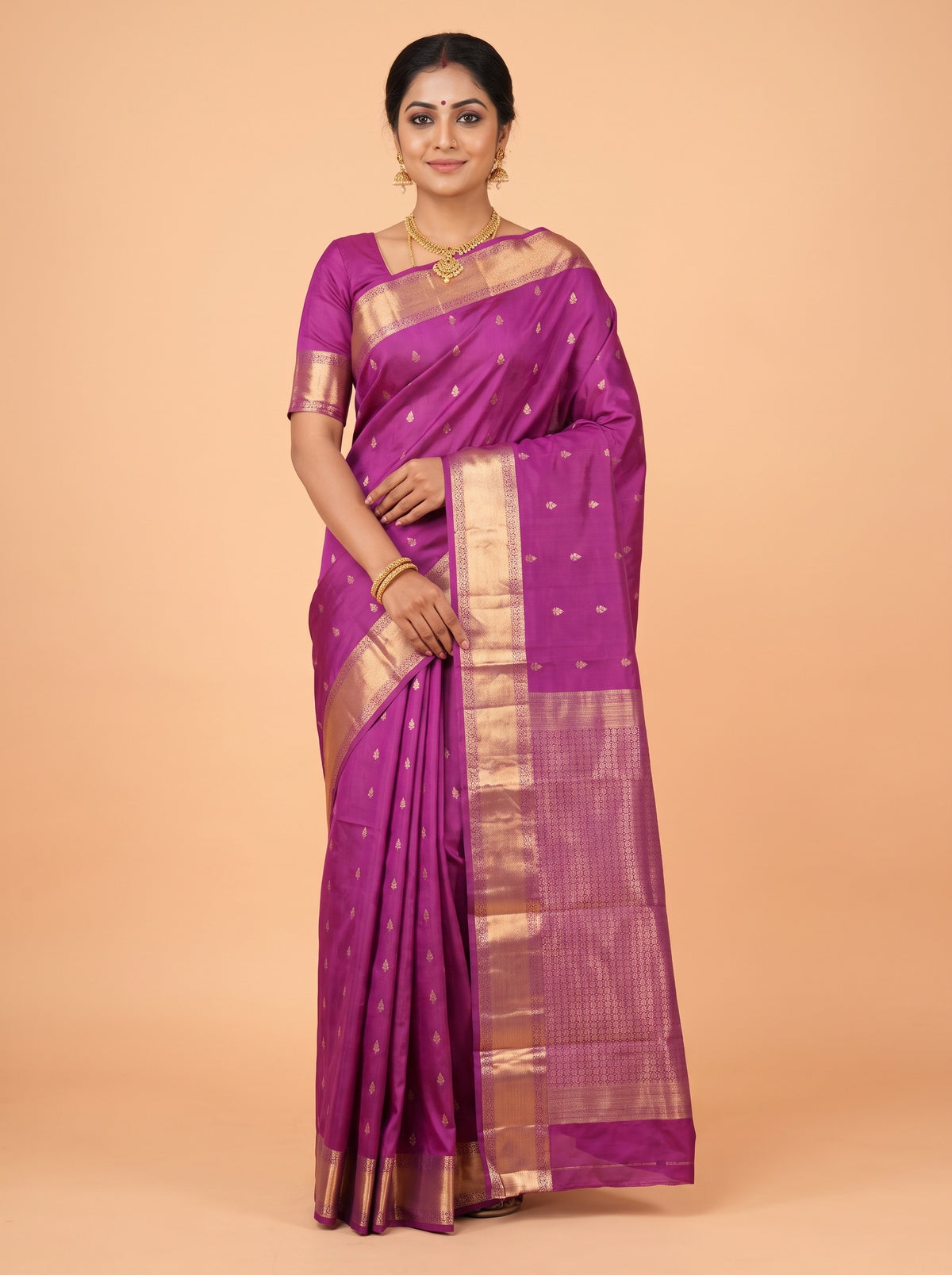 Purple Pure Kanchipuram Saree with Solid Band Border