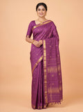Purple Pure Kanchipuram Saree with Geometric Border Detailing