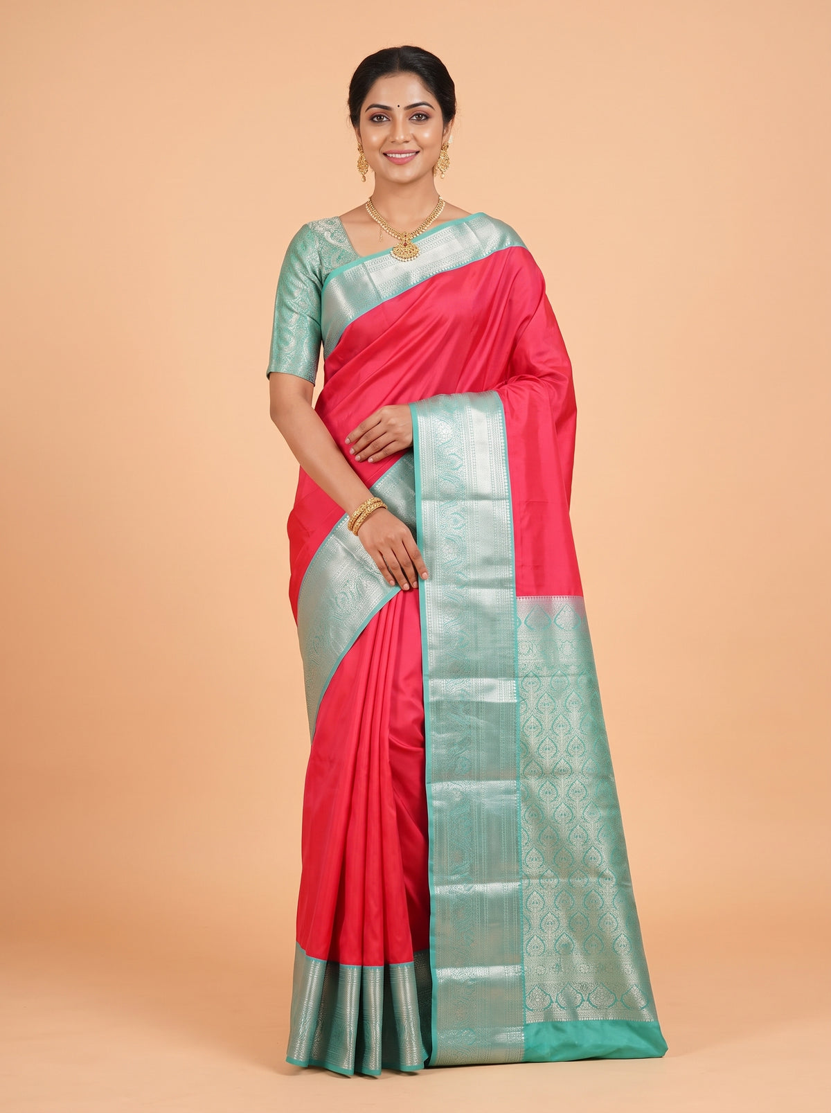 Red Semi Silk Saree with Solid Zari Border