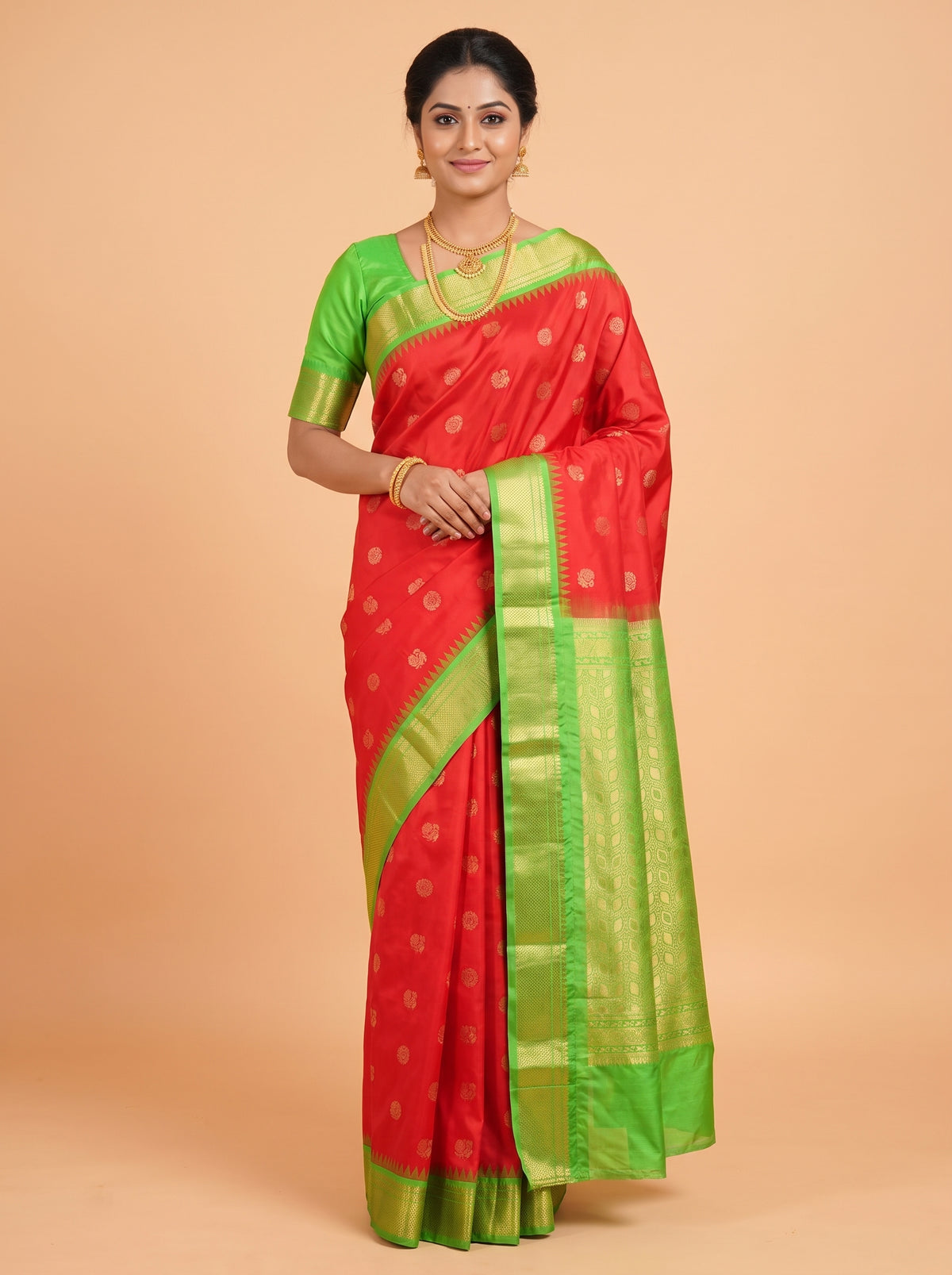 Red Semi Silk Saree with Broad Contrast Zari Weaving Border