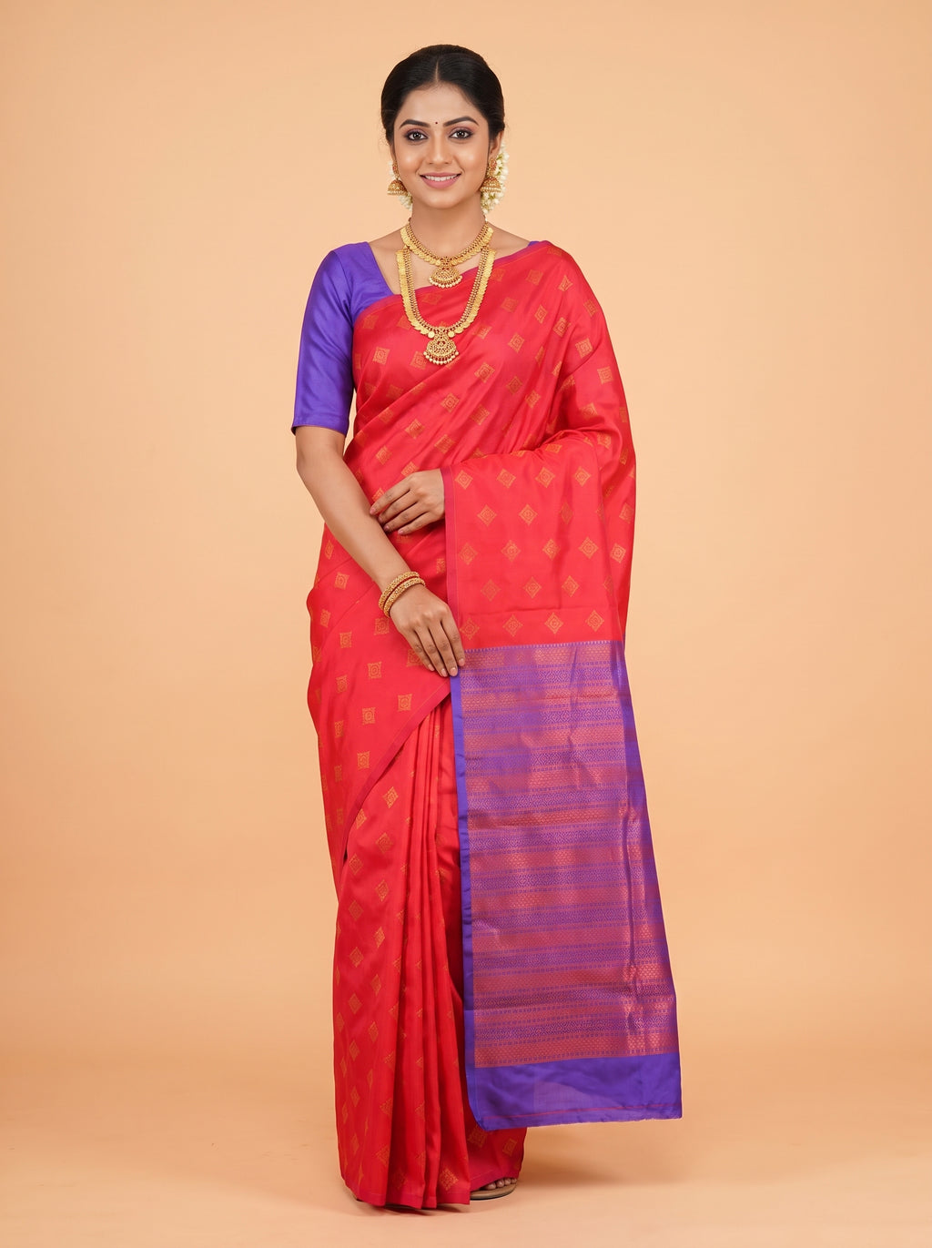 Red Semi Silk Saree with Narrow Contrast Woven Border