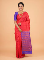 Red Semi Silk Saree with Narrow Contrast Woven Border