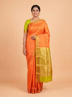 Orange Semi Silk Saree with Medium-Width Zari Kaddi Border