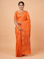 Orange Semi Silk Saree with Medium-Width Self-Design Zari Border