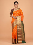 Orange Semi Silk Saree with Paisley Border and Rich Zari Weaving