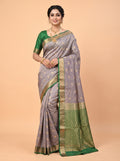 Grey Arni Silk Saree with Green Zari Border