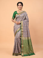 Grey Arni Silk Saree with Green Zari Border